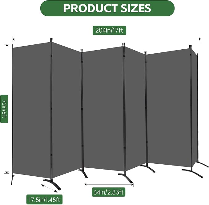 6 Panel Folding Room Divider, Sturdy Frame Freestanding Wall Divider | - Image 5