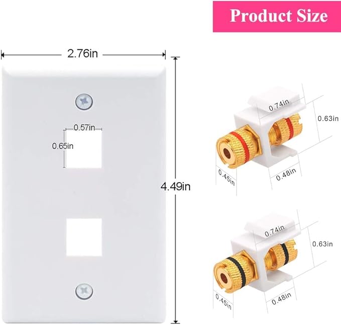VCE UL-Listed Speaker Wall Plate Gold-Plated, 2-Port Keystone Wall Plate with Banana Jack Binding Post Keystone Jack Insert, 4 Pack