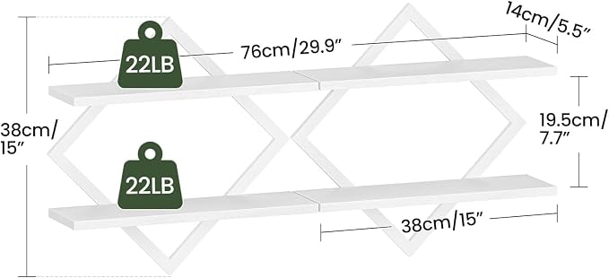 Floating Shelves, 2-Tier Hanging Shelves, Wall Shelf Set of 2, - Image 2