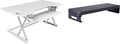 Rocelco 46" Large Height Adjustable Standing Desk Converter with Double Monitor Mount Stand BUNDLE - Quick Sit Stand Up Computer Workstation Riser - Retractable Keyboard Tray - White (R DADRW-46-DMS)