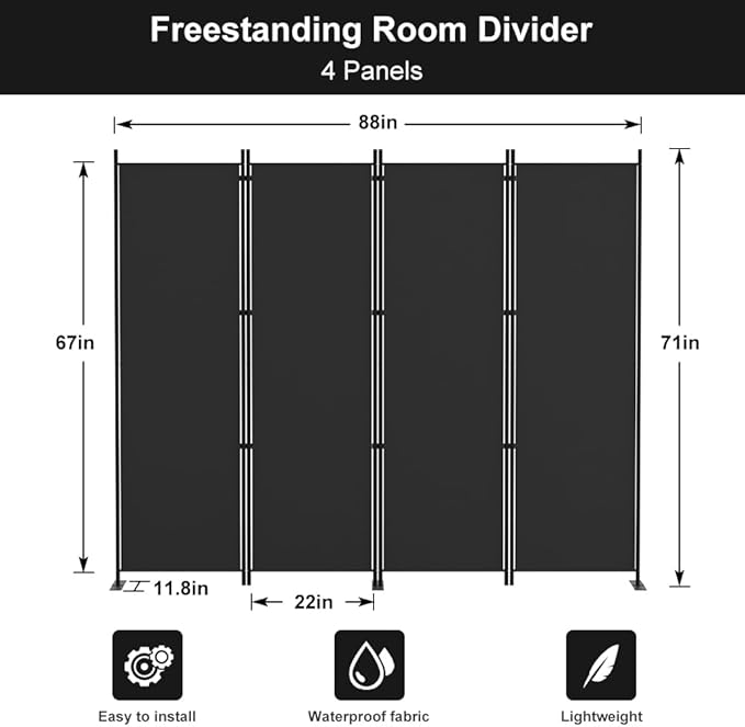 Kokorona 4 Panel Room Divider, 6FT Tall Folding Privacy Screen Wall Dividers - Image 2