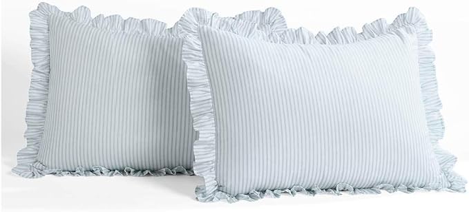 Lush Decor Ticking Stripe Bedspread King Size 3 Piece Set Lake Blue - Image 4