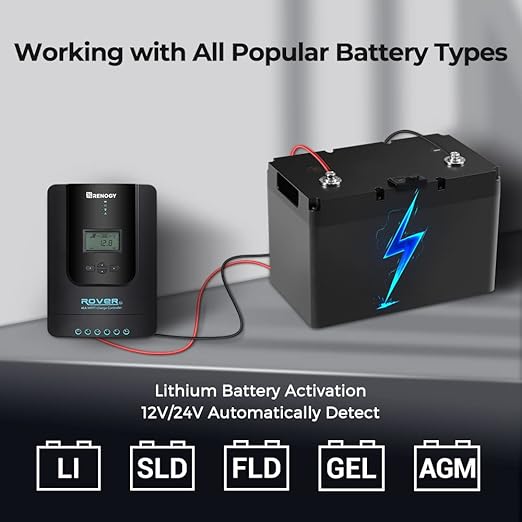 Renogy Solar Charge Controller Rover 40A 12V24V Auto Parameter DC Input MPPT Charge Controllers for Solar Panels Adjustable LCD for Gel Sealed Flooded Lithium Battery