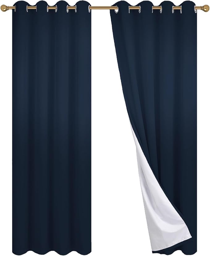 Diraysid 100% Blackout Curtains Navy Blue Linen Curtains - Image 9