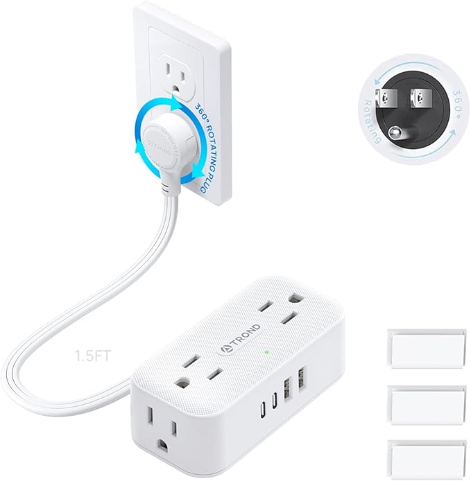 TROND 360° Rotating Flat Plug Short Extension Cord 1.5ft, Low Profile Power by TRONDOfficial