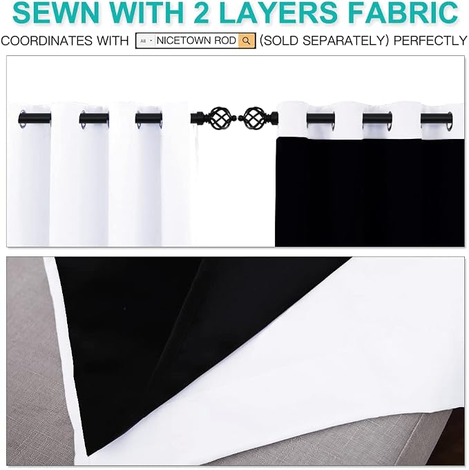 NICETOWN White 100% Blackout Curtains 45 inches Long, 2 Thick Layers Completely - Image 5