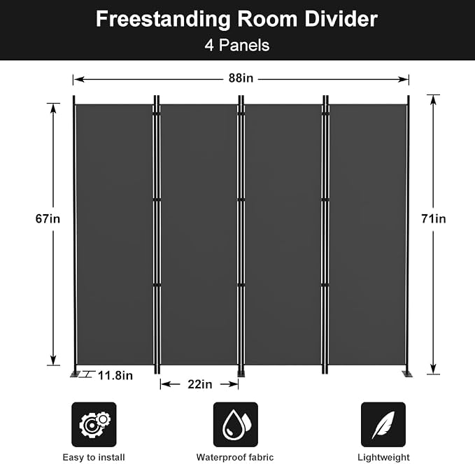 Kokorona 4 Panel Room Divider, 6FT Tall Folding Privacy Screen Wall Dividers - Image 2