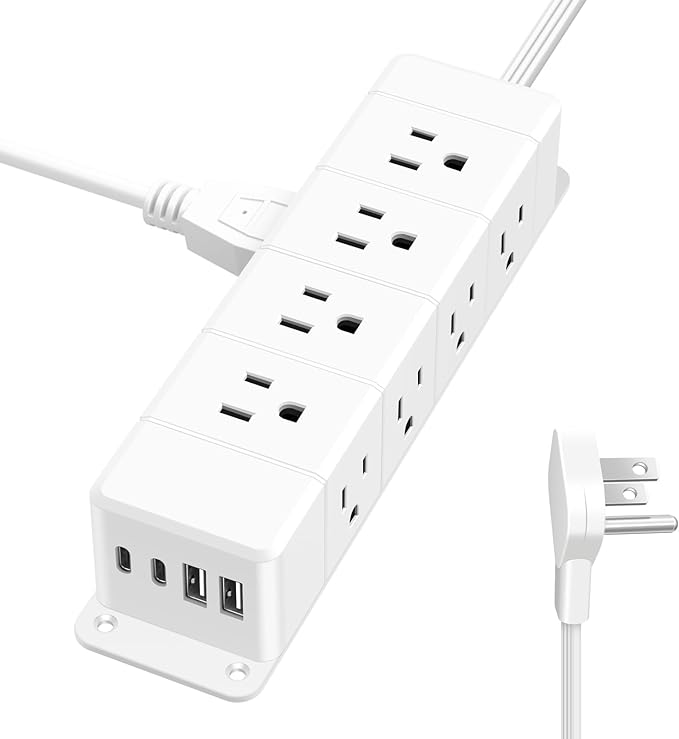 ANNQUAN 40W Fast Charging Under Desk Power Strip,12 Outlet Mountable Power Strip with 4 USB,1200J Surge Protection,6FT Flat Extension Cord