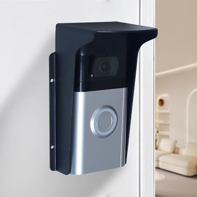 Doorbell Rain Cover Weatherproof,Anti Glare Sun Shade Protection,Fingerprint Lock Waterproof Cover,Black Metal Outdoor Access Control Keypad Cover, Compatible with Ring/Google/Arlo/Kasa/Eufy/Kamep