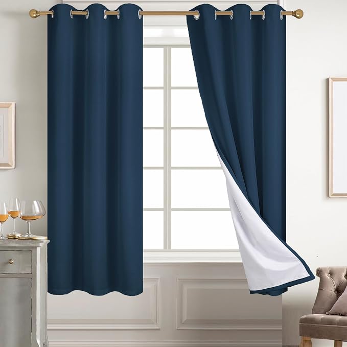 Diraysid 100% Blackout Curtains Navy Blue Linen Curtains by Diraysid%2C+refresh+your+life