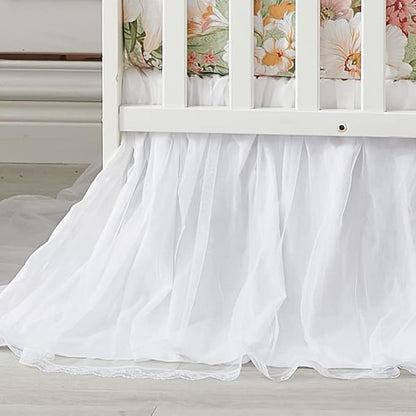Brandream Crib Bed Skirt for Baby Girls Boys White Lace Tulle Ballerina Girls Dust Ruffle Double Layered with Solid Cotton Toddler Bedskirt