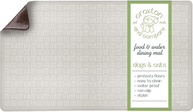 CROXTON & CO. Non-Slip Faux Leather Pet Feeding Mat for Dog Bowls | Large Bowl Mat for Food and Water | Durable, Easy-to-Clean Pet Food Mat for Floors | Size: 16.5"x18"