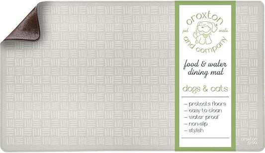 CROXTON & CO. Non-Slip Faux Leather Pet Feeding Mat for Dog Bowls | Large Bowl Mat for Food and Water | Durable, Easy-to-Clean Pet Food Mat for Floors | Size: 16.5"x18"