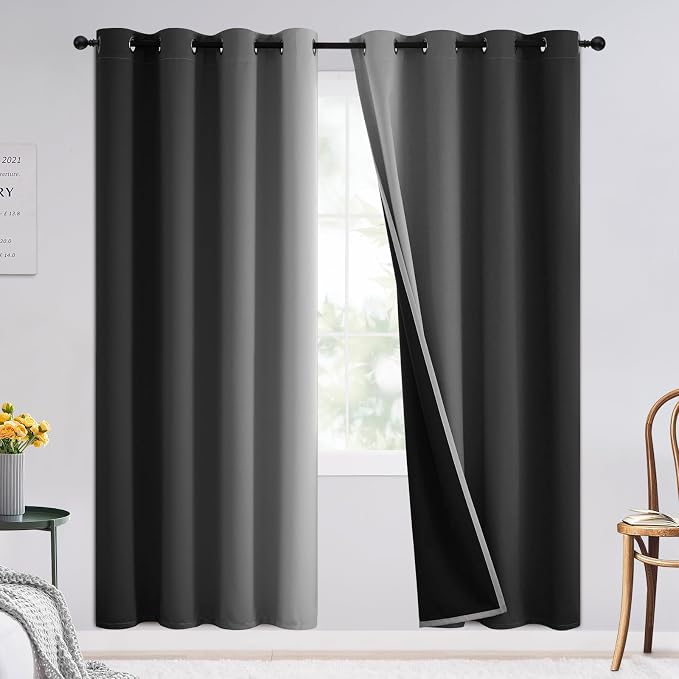 SimpleHome 100% Blackout Ombre Bedroom Curtains Black and Greyish White by SimpleHome