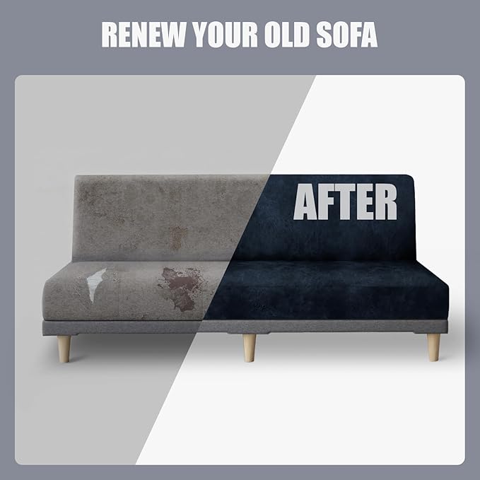 molasofa Leather Like Stretch Futon Slipcover Armless Futon Bed Sofa Cover Furniture Protector with Elastic Bottom, Soft and Washable Futon Cover for Sofa Bed Stay in Place（Larger, Navy Blue）