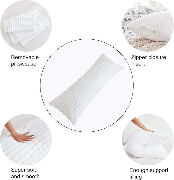 Full Body Pillow with Fluffy Stripe Faux Fur Removable Cover, Long Bed Pillow - Image 6