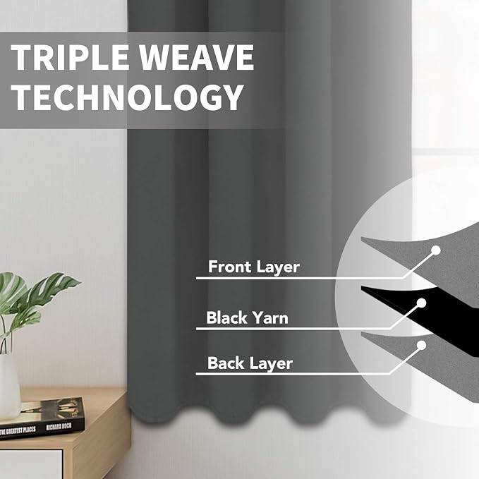 Easy-Going Thermal Grommet Blackout Curtains, 2 Panels 52x63 in, Noise Reduction - Image 3