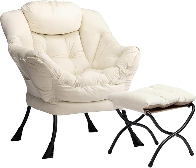 HollyHOME Lazy Chair with Foldable Ottoman, Accent Comfy Lounge Armchair and by HollyHOME