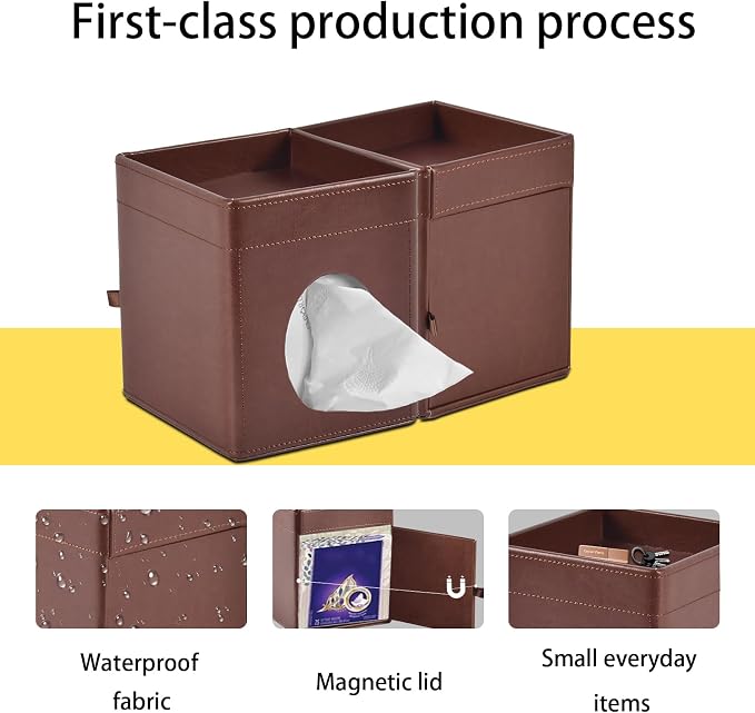 Tissue Box Cover Square Tissue Box Holder PU Leather Facial Tissues Organizer - Image 5