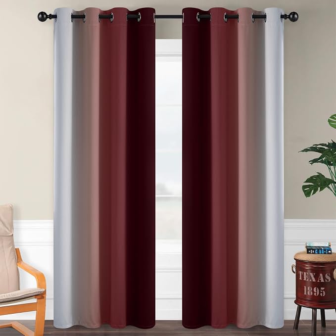 SimpleHome Ombre Curtains Red to Grey White - Image 2
