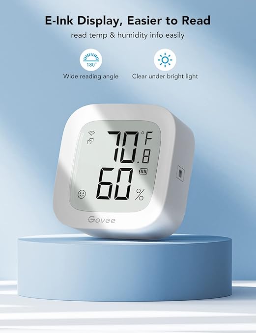 Govee WiFi Thermometer Hygrometer 2Pack H5103, Indoor Temperature Humidity Sensor with Electronic Ink Display, App Notification Alert, Free Data Storage Export, Digital Remote Monitor for Bedroom
