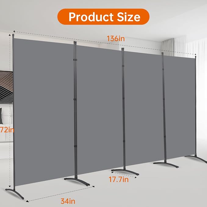 Room Divider 6FT Folding Privacy Screens, 4 Panel Partition Room Dividers | 6FT - Image 6
