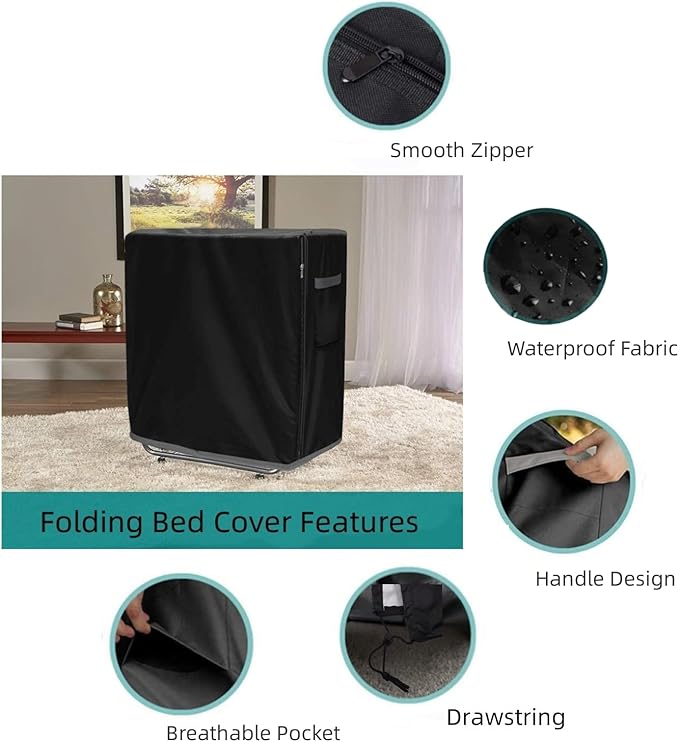 Rollaway Bed Cover, Waterproof and Dustproof Folding Bed Storage Cover, Portable Universal Fits Twin Size 38-Inch Beds (L: 39"L x 15"W x 44.8"H)