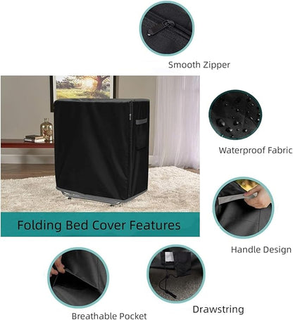 Rollaway Bed Cover, Waterproof and Dustproof Folding Bed Storage Cover, Portable Universal Fits Twin Size 38-Inch Beds (L: 39"L x 15"W x 44.8"H)