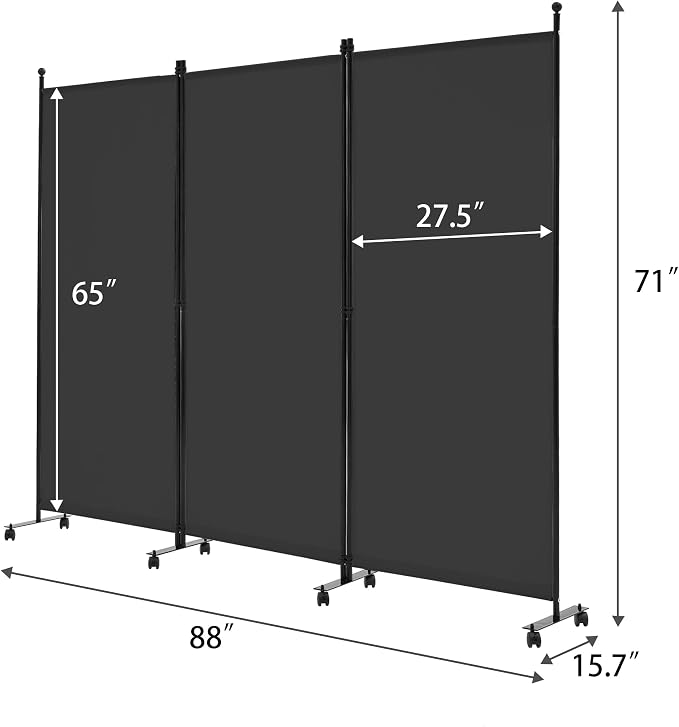 Spurgehom 3 Panel Rolling Room Divider, Folding Partition Privacy Screens | - Image 6