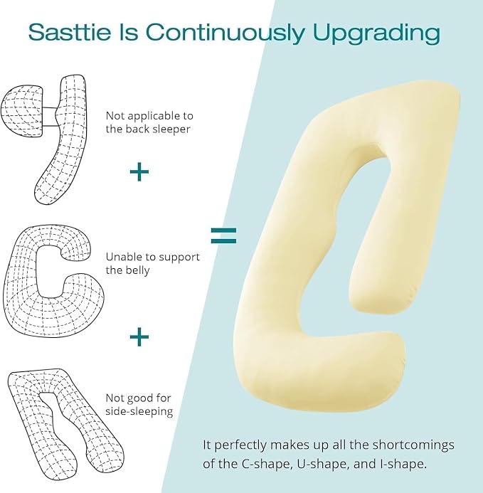 Cooling Pregnancy Pillows for Sleeping, Light Yellow | Sasttie Maternity Pillow - Image 4