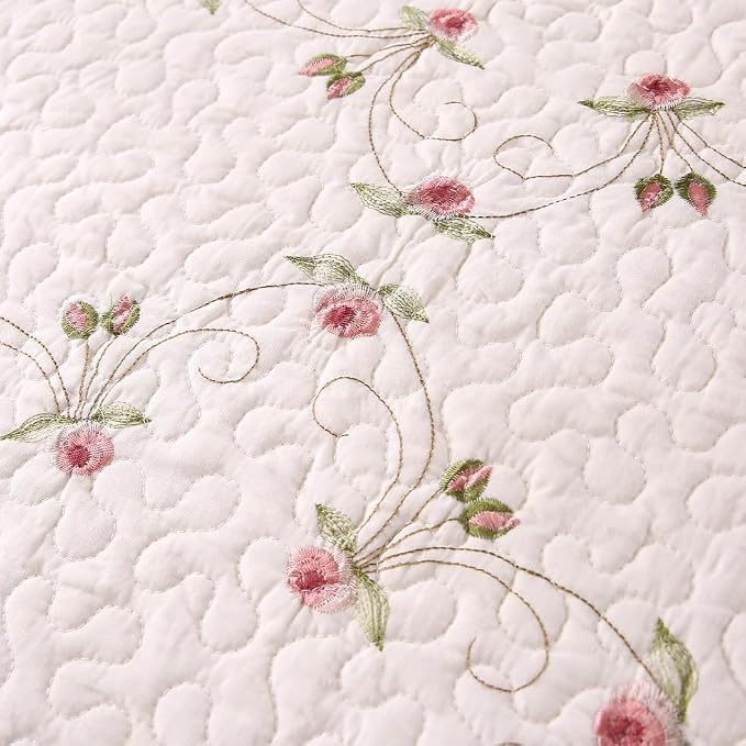 ROOMLIFE Quilt Set Twin Floral Leaves 3D Embroidery Pattern 2-Piece Cotton | - Image 7