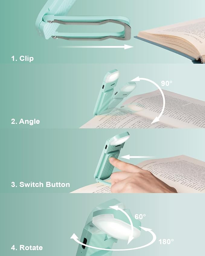 HEMONNKAM Book Reading Light, Rechargeable Clip on Booklight, Eye Caring 3 - Image 5