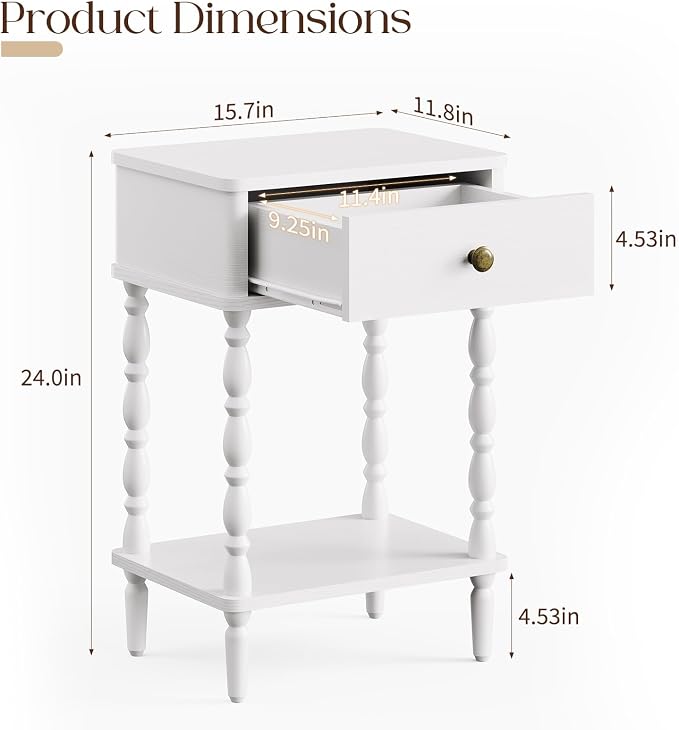 Yoobure White Nightstand with Drawer - Image 2