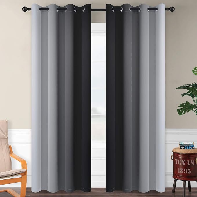 SimpleHome Ombre Black to Grey White Curtains - Image 2
