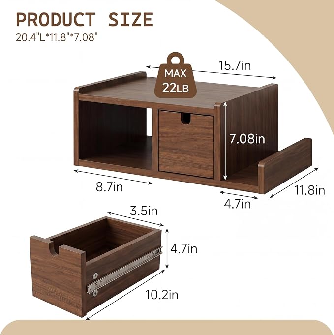 Floating Nightstand Wall Mounted, Walnut Bedside Table - Image 3
