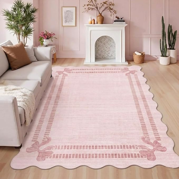 Latte&Fog Girls Bedroom 5x7 Pink Rug, Scalloped Bow Area Rugs Living Room | Non by LatteFog