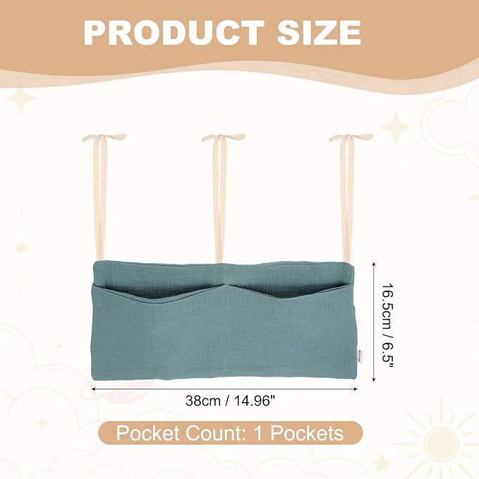 uxcell Bedside Caddy, 2 Pocket Cotton Bedside Hanging Storage Bag, Soft Cotton - Image 2