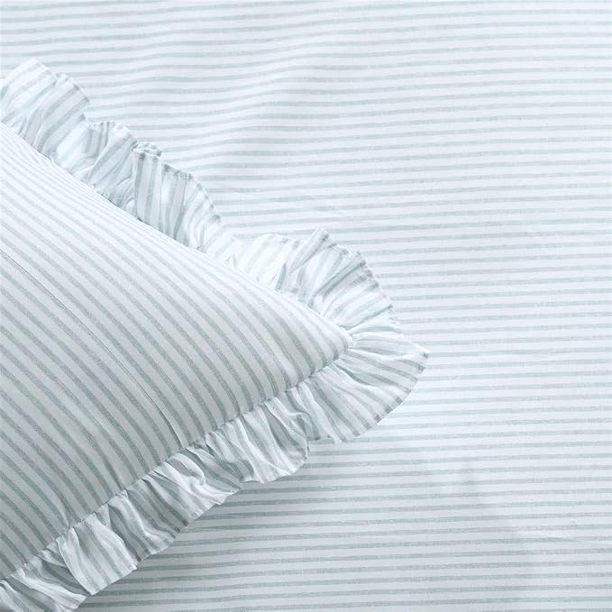 Lush Decor Ticking Stripe Bedspread King Size 3 Piece Set Lake Blue - Image 5