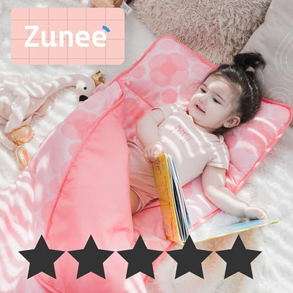 Toddler Nap Mat with Removable Pillow and Blanket (21" x 48") - Soft Sleep Mats for Kids, Daycare, Preschool, Travel - Machine Washable Roll Up Sleeping Bag - Nap Mat by Zunee