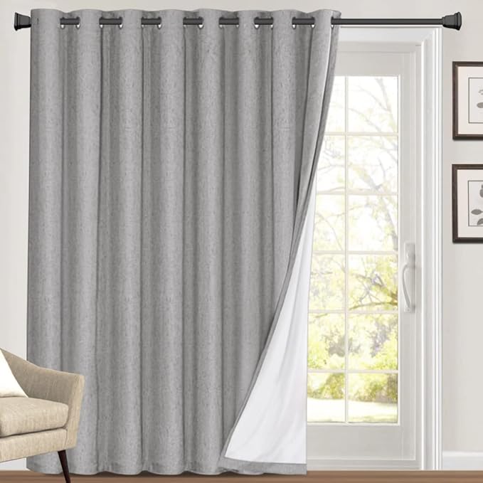 PrinceDeco 100% Blackout Curtains for Living Room Sliding Door Curtains Blackout Curtains 96 Inches Long Patio Curtains for Sliding Door Curtain,W100 X L96 Inch, Light Grey