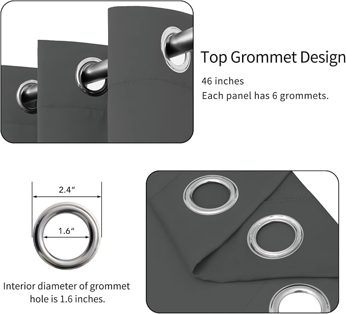 Easy-Going Thermal Grommet Blackout Curtains, 2 Panels 46x63 in, Noise Reduction - Image 4
