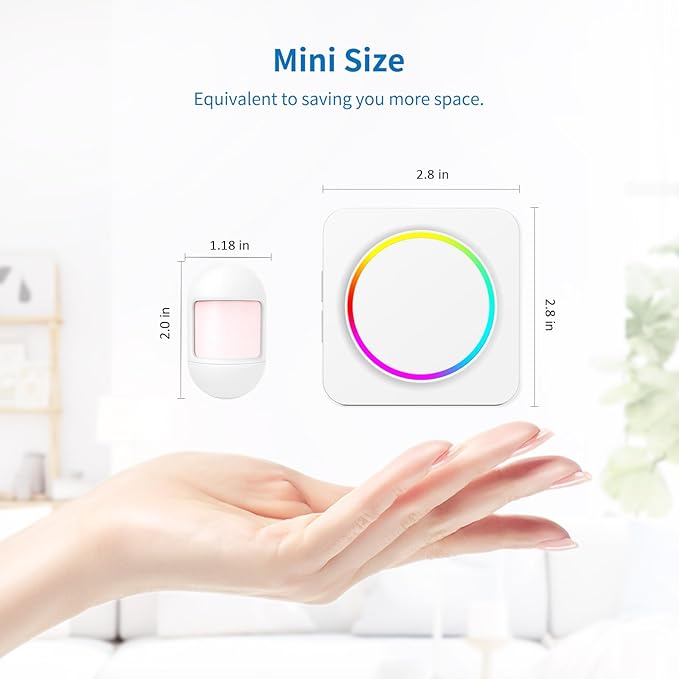 Wireless Motion Sensor Doorbell, Motion Detector Alarm Indoor, Door Chime for Business/Store/Office Entrance with Mini Size, 500ft Range,32 Chimes and 5 Adjustable Volume