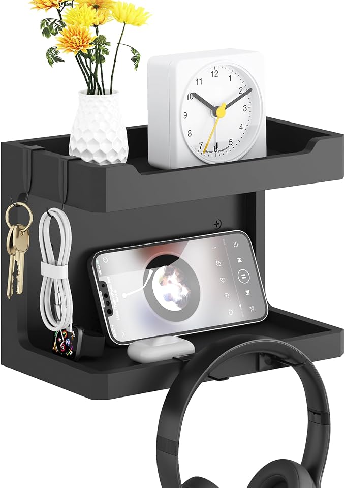NiHome Bedside Wall Shelf Organizer, Wood 2-Tier Floating Nightstand, 4 DIY by NiHome