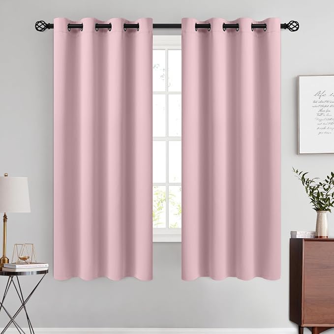 COSVIYA Grommet Room Darkening Pink Curtains 63 inch Length by COSVIYA