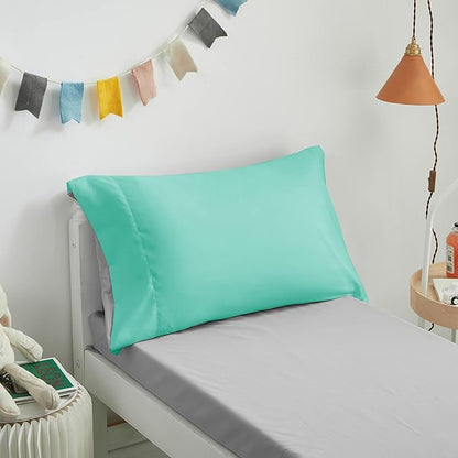 UOZZI BEDDING 4 Pieces Toddler Bedding Set Ultra Soft and Breathable Toddler Sheet Set - Includes Comforter, Flat Sheet, Fitted Sheet and Pillowcase - Teal/Green & Gray