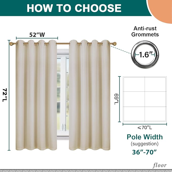 Diraysid 100% Blackout Curtains Light Beige Linen Curtains - Image 6