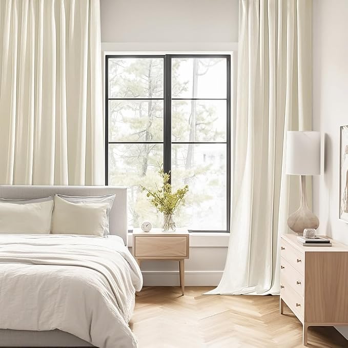 MIULEE Beige White Back Tab Blackout Curtains 52x63 Inches Long 2 Panel Set | - Image 2