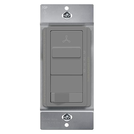 TOPGREENER Kalide Light Switch and 3-Speed Ceiling Fan Control Combo, in Wall Light and Fan Combination Switch, Single Pole, 2.5A, 720W, Neutral Wire Not Required, TGSFS3-GY Gray (Grey)