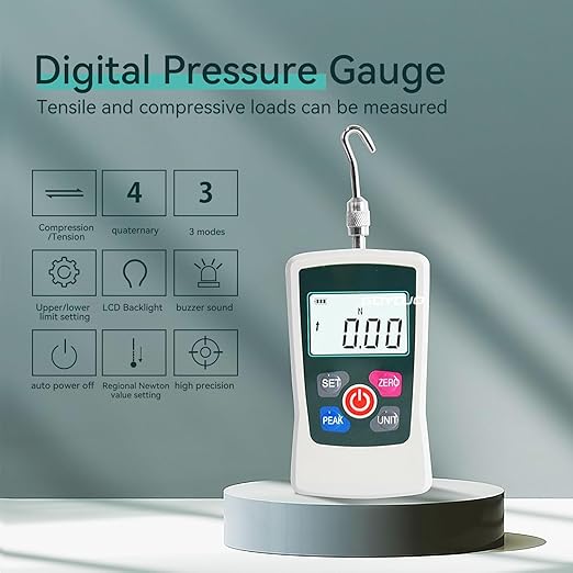 GOYOJO Digital Force Gauge High-Precision Push-Pull Meter for Tension & Compression Testing Units (N, kg, lb, oz) Real-Time/Peak/First Peak Modes Ideal for Quality Control & Material Testing (2N)