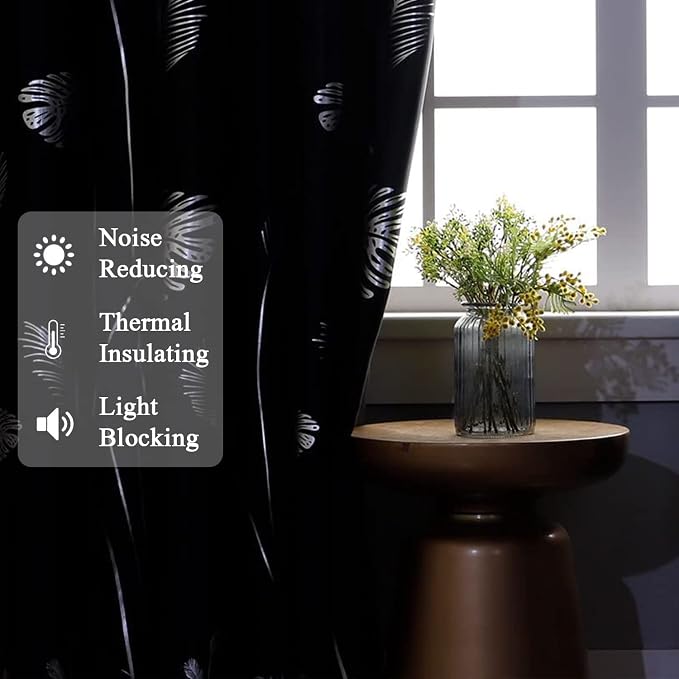 Wide Blackout Curtain for Sliding Door 100W x 96L Inch Silver Print Palm - Image 6